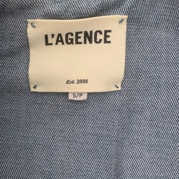 L'AGENCE Carolina denim blue shearling jacket - Picture 7 of 8